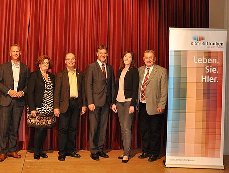 Der Vorstand der LAG: Stellvertretender Vorsitzender Andreas Gebhardt, Ingeborg Herrmann, Günter Obermeyer, Schatzmeister Karl-Heinz Fitz, LAG-Managerin Carolin Tischner, Vorsitzender Landrat Gerhard Wägemann (von links nach rechts)