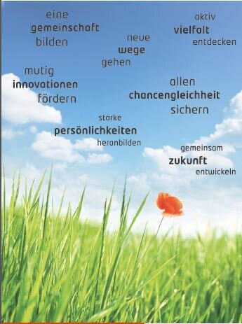 Wordcloud Bildungsregion Blumen Zu sehen ist Wiese über der eine Wordcloud schwebt.