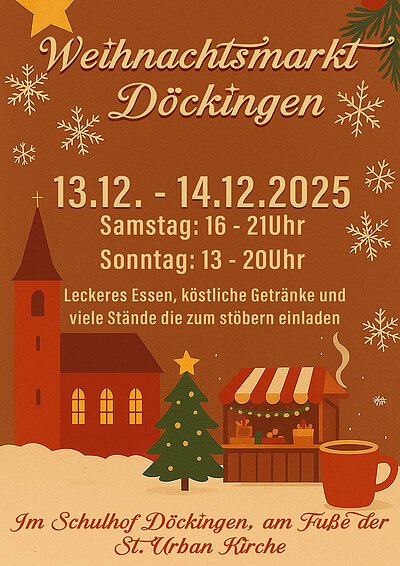 Plakat für den Weihnachtsmarkt in Döckingen vom 13.12. bis 14.12.2025.