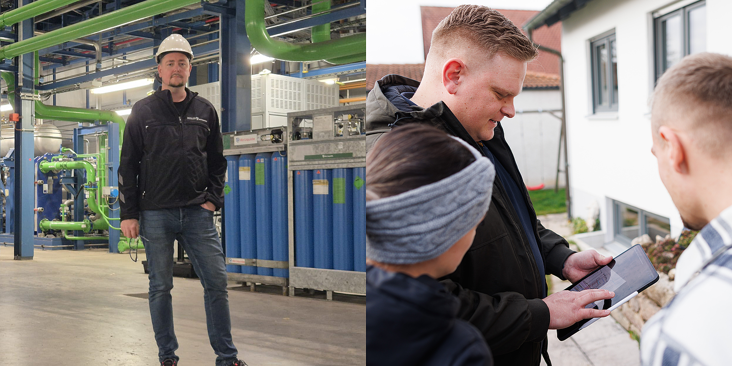 Die Geschäftsführer der Betriebe Industrieservice Regler sowie Holz- und Baugutachten Hörber, teilweise im Kundengespräch, sind zu sehen.